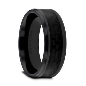 OXYN Tungsten Comfort Fit Titanium Wedding Ring Black Carbon Fiber Inlay - 8mm