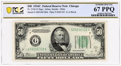 1934C $50 Chicago Federal Reserve Note ~ Fr.2105-G ~ PCGS 67PPQ-Top Pop! - Image 1 of 2