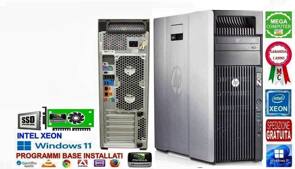 COMPUTER HP Z620 CPU INTEL XEON E5-2609 & SSD & NVIDIA QUADRO & WINDOWS 11 - Immagine 1 di 1