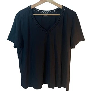 Scotch & Soda SZ L Intricate Neckline Cotton & Tencel Black Short Sleeve Blouse - Picture 1 of 12