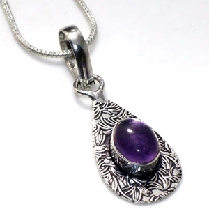 925 Silver Plated Pretty Natural Amethyst Necklace Jewelry Size 18" AU U519 - Picture 1 of 3