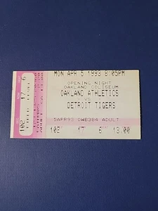 OAKLAND ATHLETICS VS DETROIT TIGERS 4-5 1993 TICKET STUB OPENING DAY 1993 - Picture 1 of 2