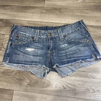Pantalones Cortos de Jean True Religion JOEY BIG T Desgastados Corte Y2K Denim Talla 30 Foto 1 de 4