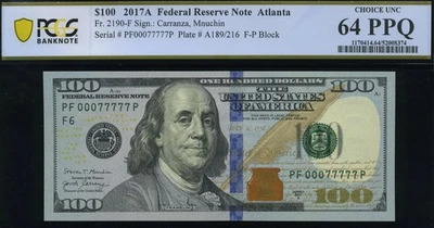 2017A $100 FRN PF00077777P MINI SOLID P.C.G.S #64PPQ - Image 1 of 3