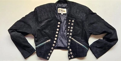 Chaqueta de gamuza de cuero chía vintage negra para mujer talla extra pequeña buen estado” Foto 1 de 4