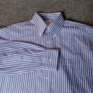 Brooks Brothers Original Polo Button Down Men 15-33 Blue Stripe Cotton Pit 23 - Picture 1 of 10