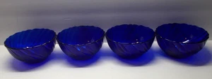 4 Duralex Bormioli Rocco Textured Swirl Cobalt Blue Dessert Fruit Bowls France - Picture 1 of 6
