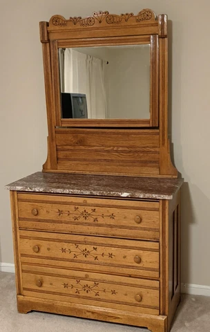 Antique Eastlake Marble-Top Dresser with Mirror  Pickup ONLY Cover