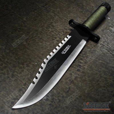 13.25" Two Tone Blade Rambo Survival Hunting Knife with Survival Kit Bowie Knife - Image 1 of 4