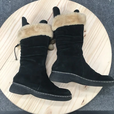 BareTraps Winter Boots Womens 8M Willing Black Leather Mid Calf Fur lined PomPom - Image 1 of 4