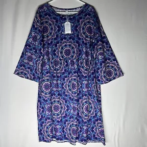 Abito senza marchio donna XXL MIDI boho blu viola stampa yoga manica 3/4 svasato - Foto 1 di 7