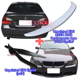 Unpainted BMW E90 sedan high kick Performance type trunk spoiler + eyebrows lid◎ - Picture 1 of 5