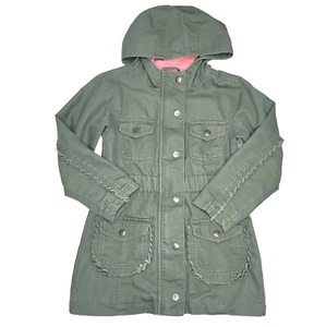 Cat and Jack Army Green Girls Jacket Size XS (4/5yo) Cotton Blend Zipped Snaps - Picture 1 of 7