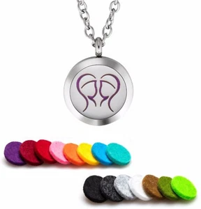 Essential Oil Diffuser Necklace Pendant Stainless Steel Zodiac Gemini - Picture 1 of 2