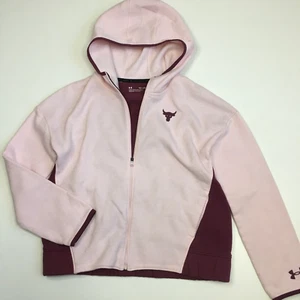 UNDER ARMOUR Girls sz YXL Pink Plum Fleece Lined Hooded Crop Jacket - Picture 1 of 11
