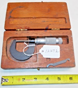 B & S 0 - 1" Machinist's Micrometer, .0001", Carbide Faces, Wood Storage Box - Picture 1 of 4