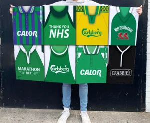 Hibs Retro Shirt Montage Football Flag 5ftx3ft Man Cave Great Gift - Picture 1 of 1