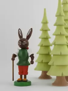 German Easter Springtime Wood Figures Seiffen Erzgebe Rabbit Bunny Walking Stick - Picture 1 of 7