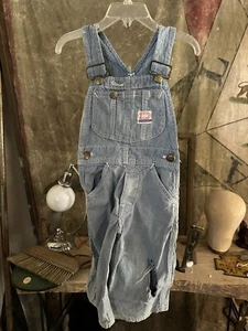 Vtg 1950s Red Snap Boys Bib Overall Sanforized Union Made Denim Work Wear - Picture 1 of 6