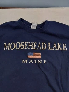 Gildan Unisex Blue Moosehead Lake Maine American Flag Graphic T-Shirt Size M - Picture 1 of 7