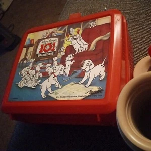 Vintage Disney’s 101 Dalmations Aladdin Lunch Box And Thermos Red Plastic b1 - Picture 1 of 5
