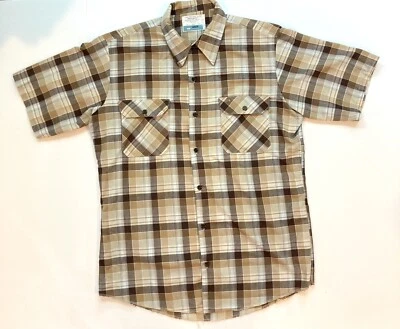 Camisa a cuadros marrón vintage años 70 80 Sears trabajo ocio manga corta 16-16 1/2 Foto 1 de 4