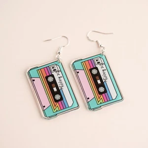 Cassette Tape Be Happy Music Retro Player Nostalgia Hook Dangle Drop Earrings - Picture 1 of 1