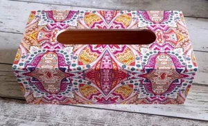 ART Deco Rectangular Long Tissue Box Cover Handcrafted wooden decoupaged - Picture 1 of 1