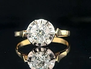 Vintage 18k multi-gold engagement ring 0.73ct. Natural Old Euro Round Diamond - Picture 1 of 14