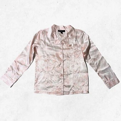 I.N.C. Top de pijama de satén para niñas talla 14 rosa blanco manga larga botones delanteros bolsillo Foto 1 de 4