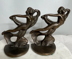 Art Deco Hubley Nude Lady With Scarf Bookends Cast Iron #73 - Picture 1 of 14