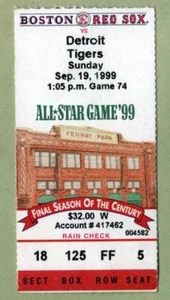 TIGERS @ RED SOX ~ 1999 Ticket, Nomar HR ~ KOSTENLOSER VERSAND - Bild 1 von 1