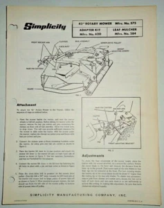 Simplicity Tractor 575 42" ROTARY MOWER Owners / Parts Manual Original! - Picture 1 of 2