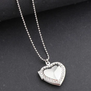Mini collana strass cuore foto medaglione collana commemorativa in argento - Foto 1 di 12