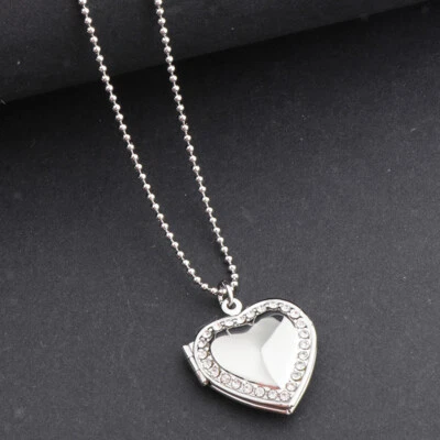 Mini collana strass cuore foto medaglione collana commemorativa in argento - Immagine 1 di 4