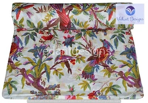 Bird Print Indian Hand Block Running 100% Cotton White Fabric 5 Yard - Picture 1 of 4