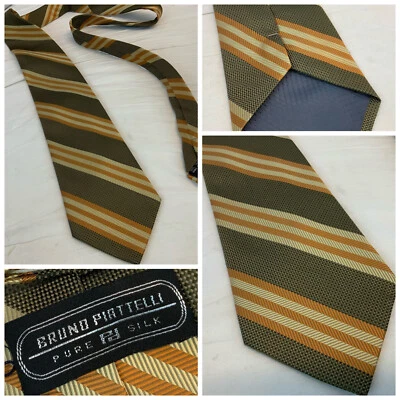 Bruno Piattelli 领带棕色棕褐色条纹丝绸 3 5/8 英寸 58 英寸长完好 YGI — 第 1/4 张图片