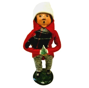 VINTAGE BYERS CHOICE LTD. 1986 THE CAROLERS 9,75" GIOVANE UOMO CHE TIENE PICCOLO ALBERO - Foto 1 di 17