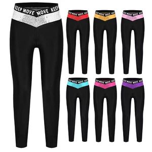 Kids Girls Shiny Sequins Pants Jazz Hip Hop Dance Slim Fit Yoga Workout Sports - Picture 1 of 70