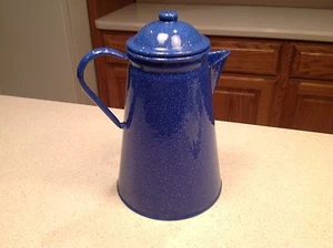 Vintage Emaillegeschirr hübsch blau mit weißen Sprenkeln Top Zustand  11 Zoll hoch - Bild 1 von 12