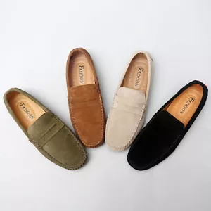 Mens Casual Driving Moccasins Gomminos Slip On Loafers Suede Flats Outdoor Shoes - Picture 1 of 16