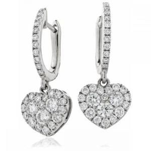 Pendientes de gota de corazón de diamante 0,90 quilates F VS en oro blanco de 18 quilates para orejas perforadas - Imagen 1 de 1