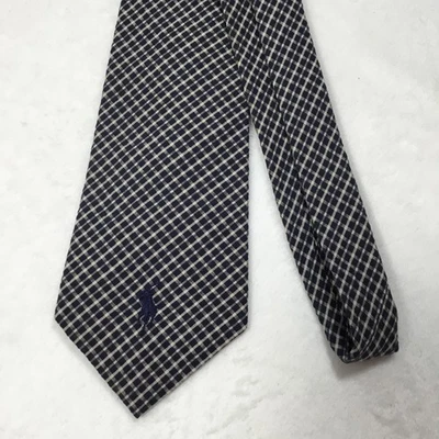 Polo Ralph Lauren Tie Vintage Mens Med Pony Plaid 100% Cotton Blue Handmade USA - Image 1 of 4
