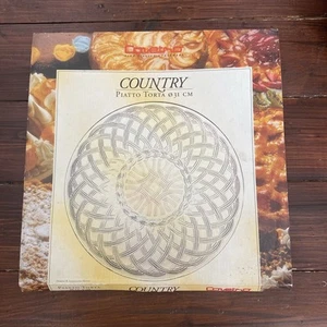 Vintage Large 12" Glass Cake Serving Plate / Platter Italian Plait Design Boxed - Picture 1 of 5