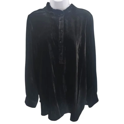 Talbots Top Womens Large Black Velvet Whimsigoth Fairy Witchy Ruffle Goth - Image 1 of 4