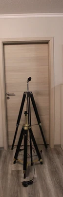 Stehlampe Holz Dreibein Schwarz Stehleuchte  Nachttischleuchte LED geeignet - Bild 1 von 3