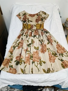 Vintage Original jr.theme New York 50er Jahre Kleid braun rosa Blumen Schleife Gr. 15 Retro - Bild 1 von 8