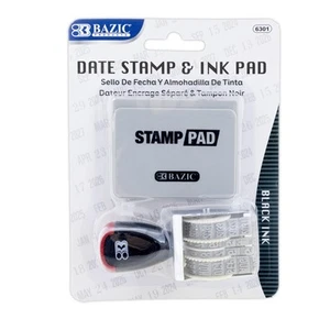 BAZIC Date Stamp and Ink Pad (Black Ink), 12 Years of Dates, Nickel-Plated St... - Picture 1 of 6