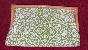 Donna Dixon Clutch Bamboo Purse Boho Magnetic Closure Oliver Green/Ivory 14”x8” - Picture 1 of 12
