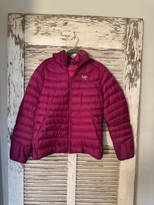 Abrigo Arcteryx Mujer Azul Cerio Chaqueta con Capucha Plumón de Ganso Puffer Cremallera Completa Grande - Imagen 1 de 7